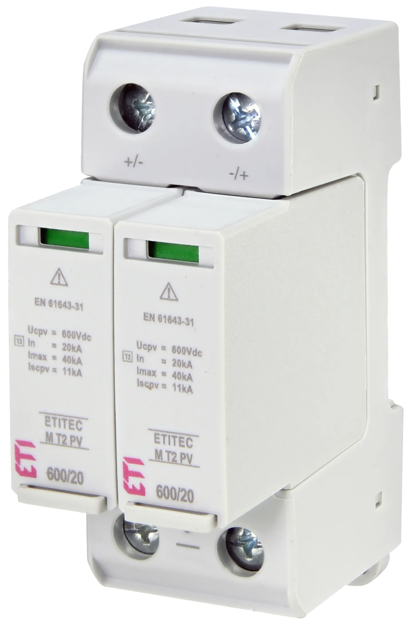 Pārsprieguma ierobežotājs ETITEC M T2 PV 600/20 002440620