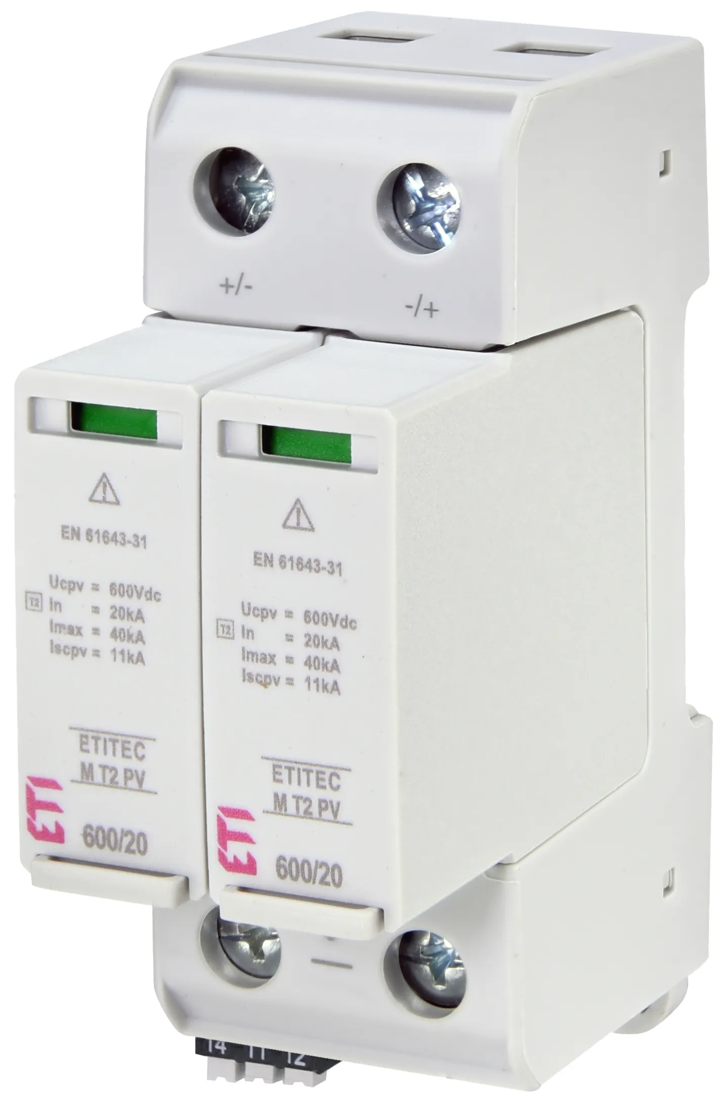 Pārsprieguma ierobežotājs ETITEC M T2 PV 600/20 RC 002440621