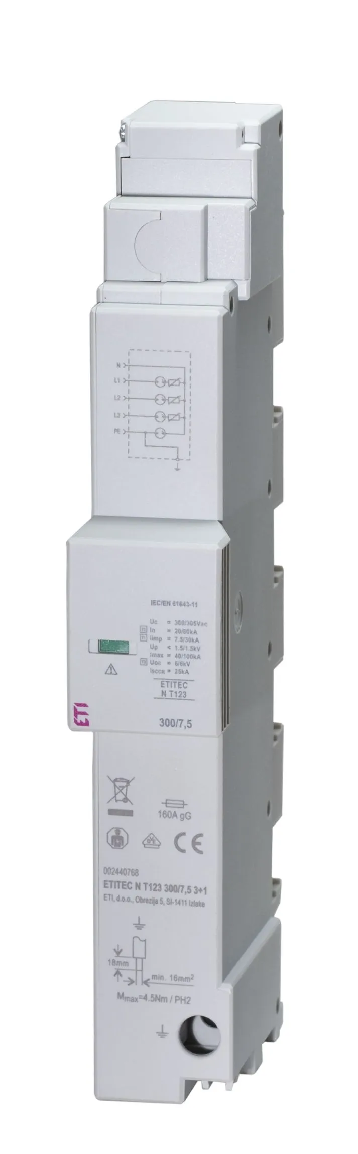 Pārsprieguma ierobežotājs ETITEC N T123 300/7,5 3+0 002440765