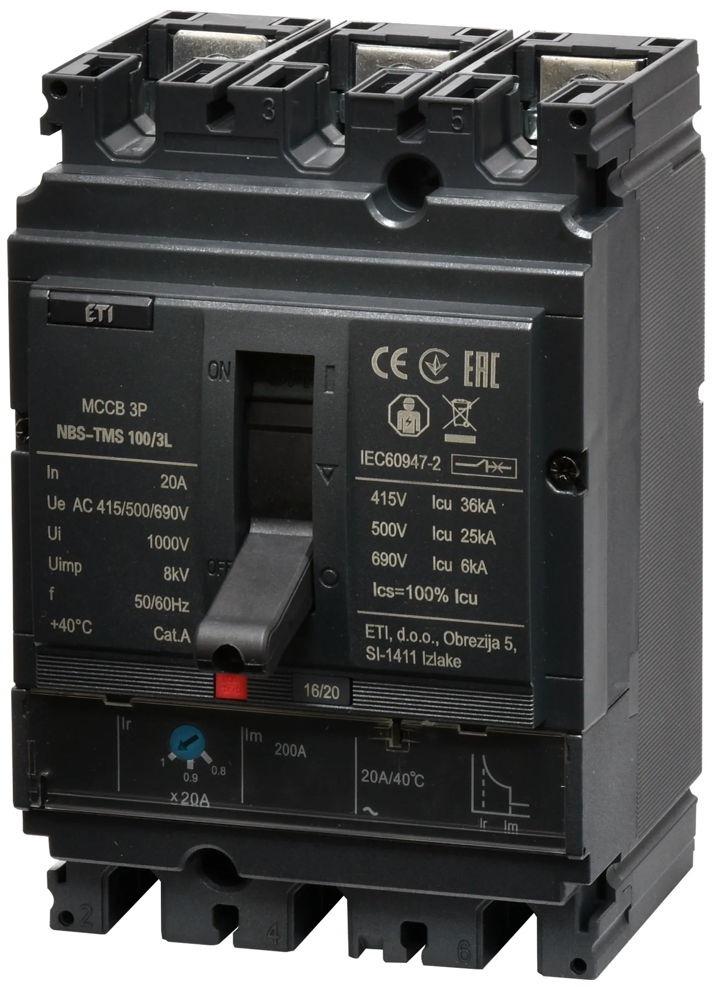 Rūpnieciskais automātslēdzis NBS-TMS 100/3L  20A 3P 004673001