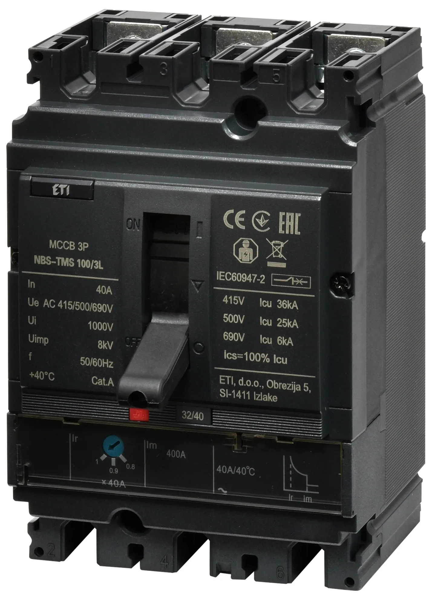 Rūpnieciskais automātslēdzis NBS-TMS 100/3L  40A 3P 004673003