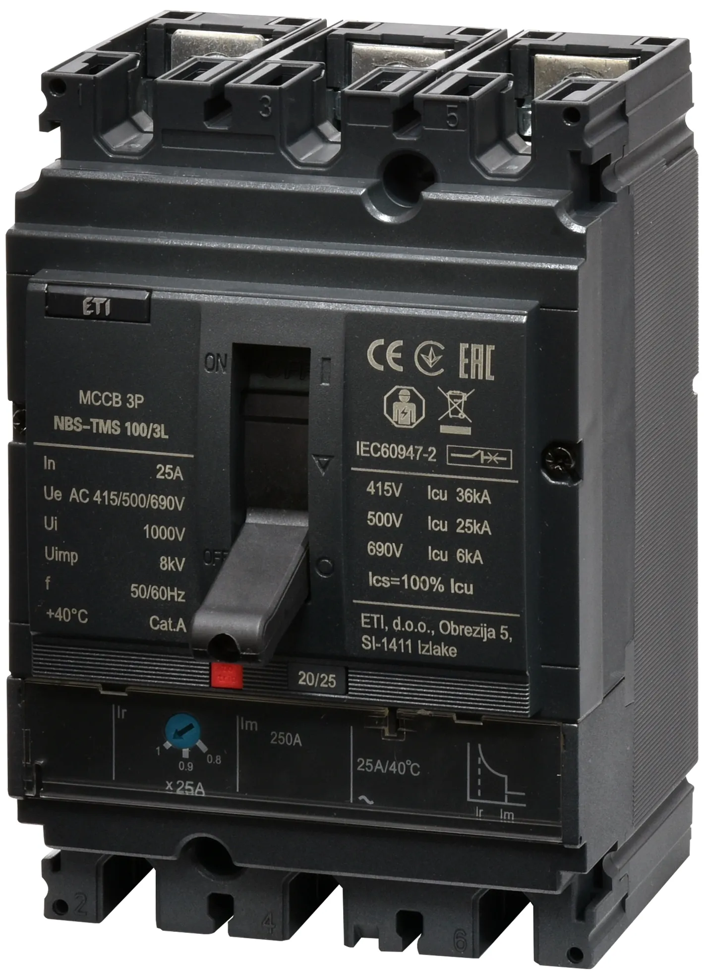 Rūpnieciskais automātslēdzis NBS-TMS 100/3L  25A 3P 004673010