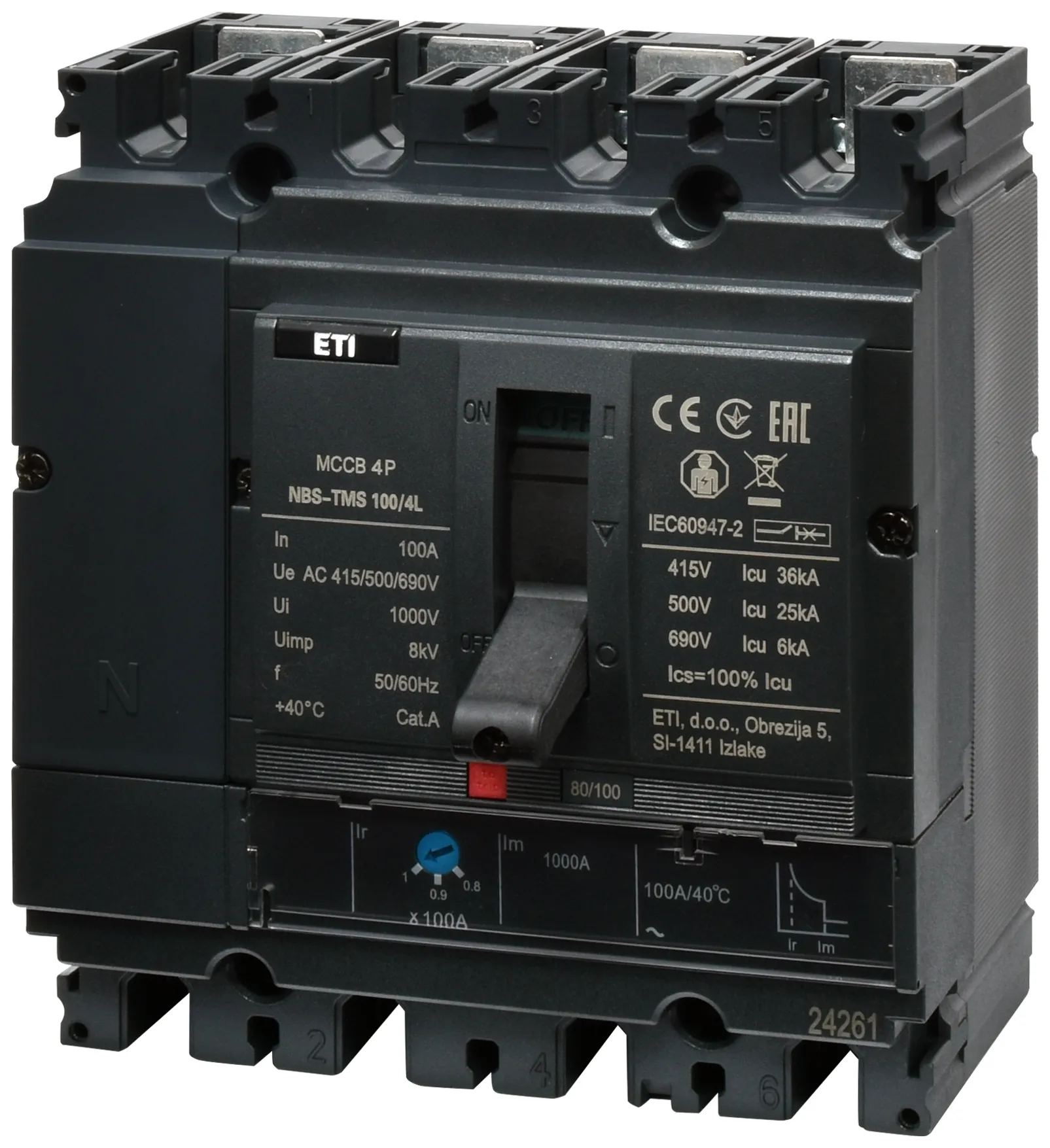 Rūpnieciskais automātslēdzis NBS-TMS 100/4L  25A 4P 004673020