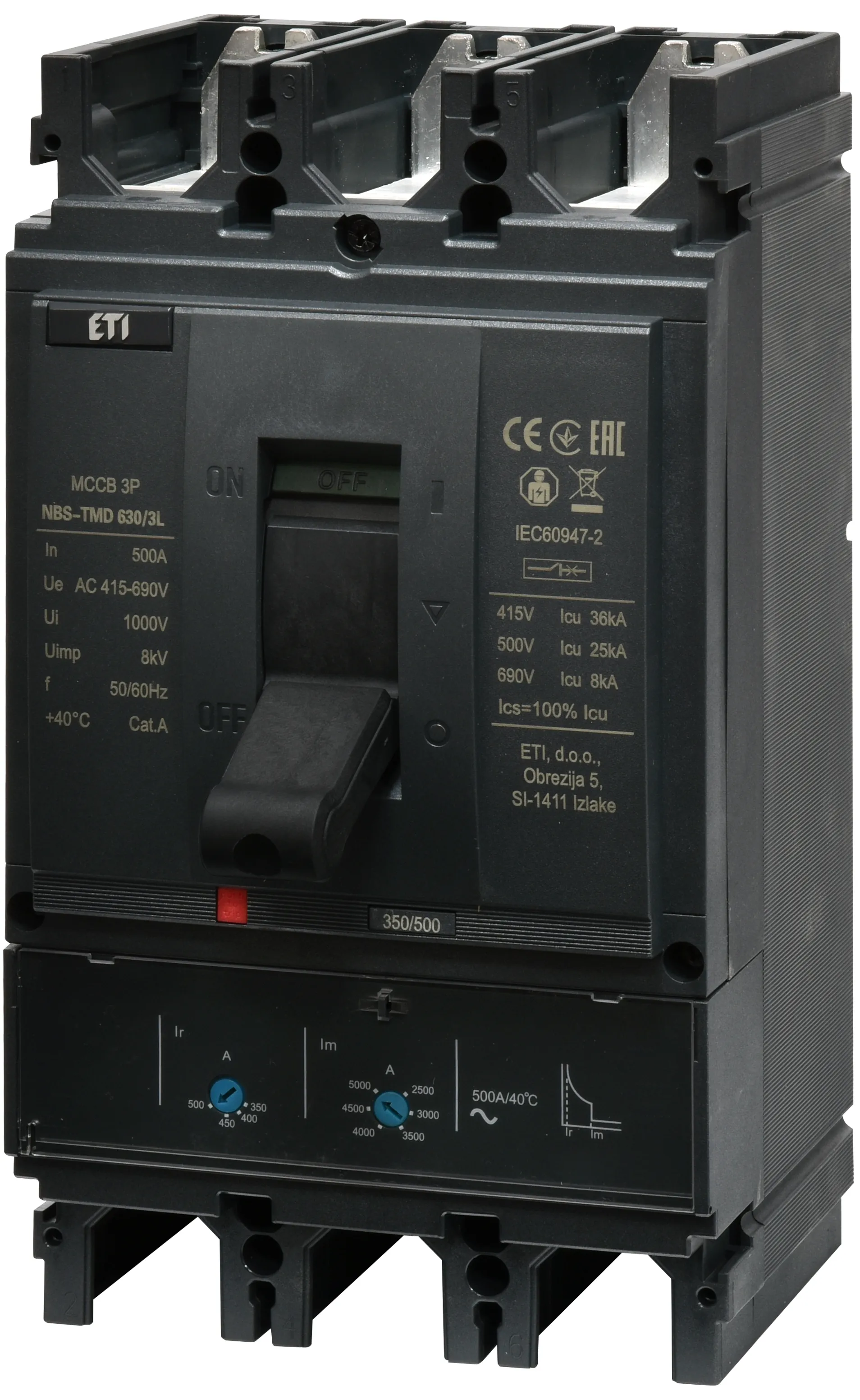 Rūpnieciskais automātslēdzis NBS-TMD 630/3L 500A 3P 004673131